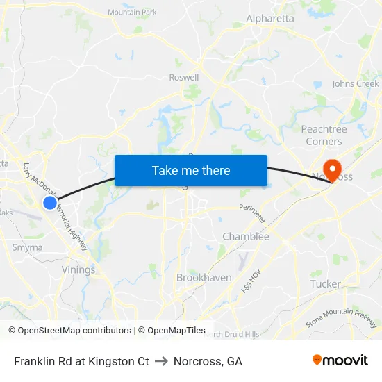 Franklin Rd at Kingston Ct to Norcross, GA map