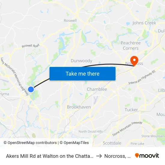 Akers Mill Rd at Walton on the Chattahoo to Norcross, GA map