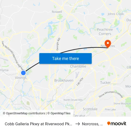Cobb Galleria Pkwy at Riverwood Pkwy to Norcross, GA map