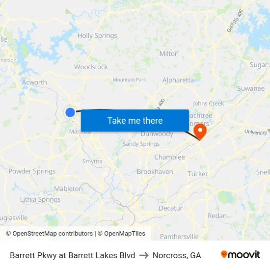 Barrett Pkwy at Barrett Lakes Blvd to Norcross, GA map