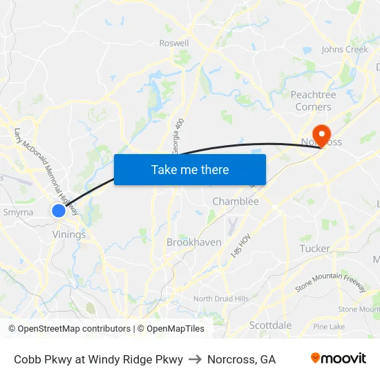 Cobb Pkwy at Windy Ridge Pkwy to Norcross, GA map