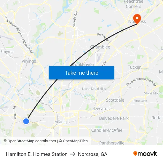 Hamilton E. Holmes Station to Norcross, GA map