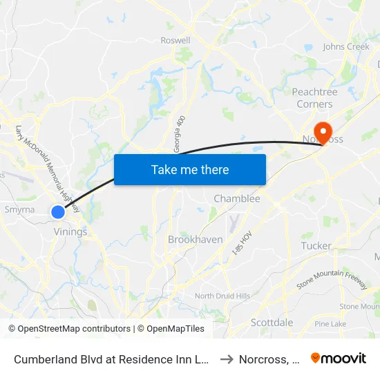 Cumberland Blvd at Residence Inn Loop to Norcross, GA map