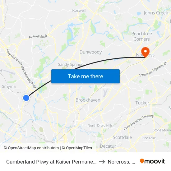 Cumberland Pkwy at Kaiser Permanente to Norcross, GA map
