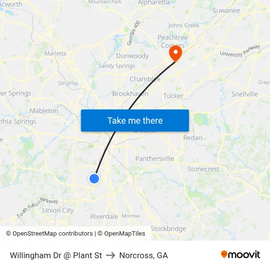 Willingham Dr @ Plant St to Norcross, GA map