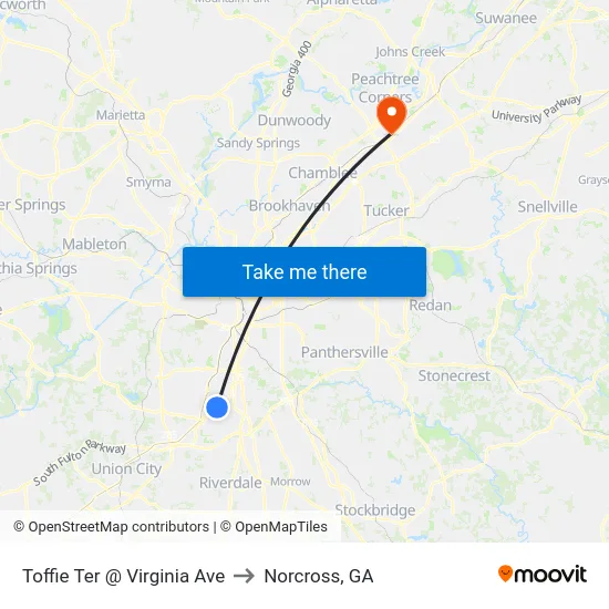 Toffie Ter @ Virginia Ave to Norcross, GA map