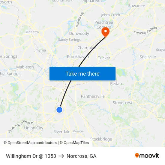 Willingham Dr @ 1053 to Norcross, GA map