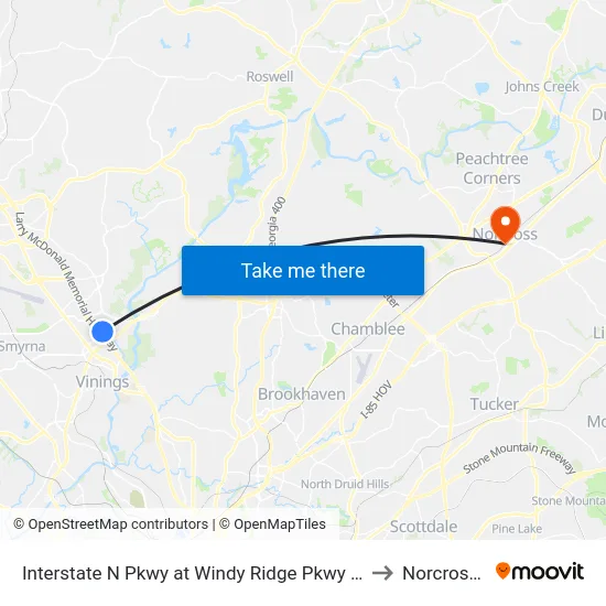 Interstate N Pkwy at Windy Ridge Pkwy SE / Cobb CH to Norcross, GA map