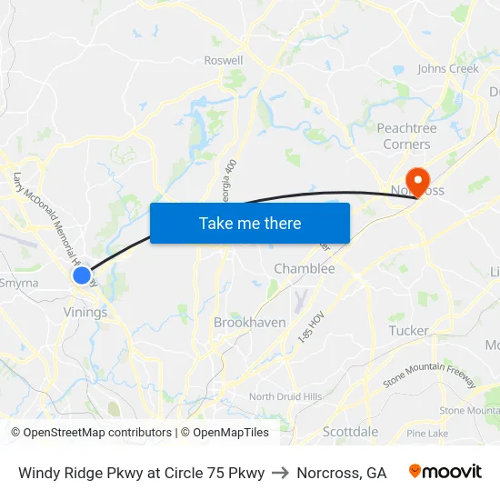 Windy Ridge Pkwy at Circle 75 Pkwy to Norcross, GA map