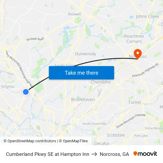 Cumberland Pkwy SE at Hampton Inn to Norcross, GA map