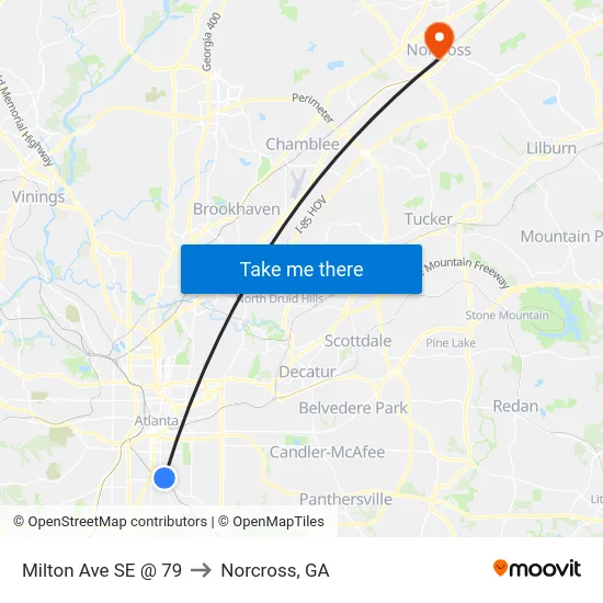 Milton Ave SE @ 79 to Norcross, GA map