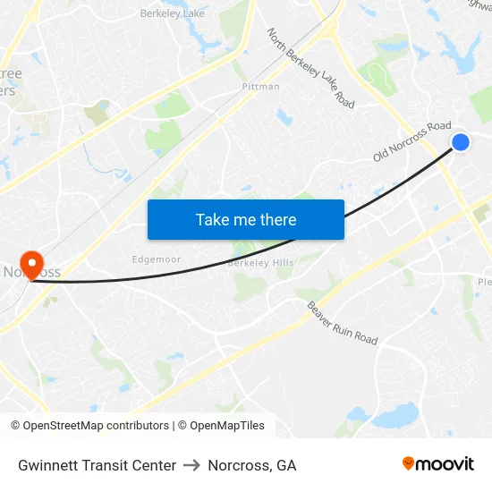 Gwinnett Transit Center to Norcross, GA map