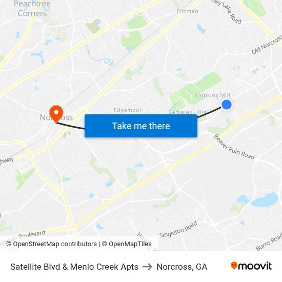 Satellite Blvd & Menlo Creek Apts to Norcross, GA map