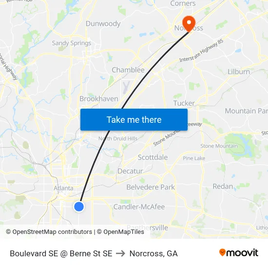 Boulevard SE @ Berne St SE to Norcross, GA map