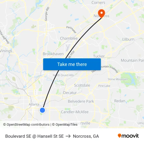 Boulevard SE @ Hansell St SE to Norcross, GA map