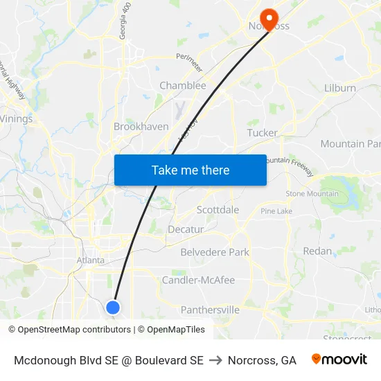Mcdonough Blvd SE @ Boulevard SE to Norcross, GA map