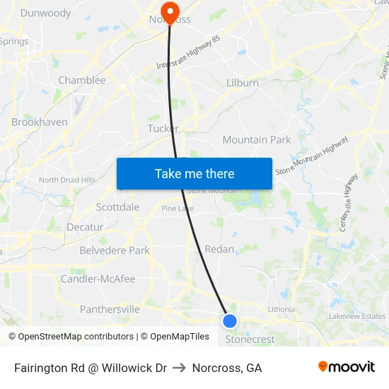 Fairington Rd @ Willowick Dr to Norcross, GA map