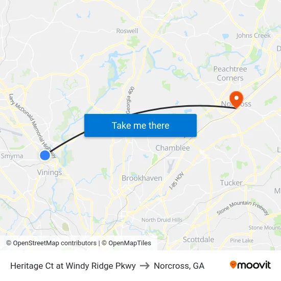 Heritage Ct at Windy Ridge Pkwy to Norcross, GA map