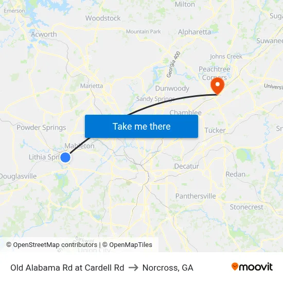 Old Alabama Rd at Cardell Rd to Norcross, GA map
