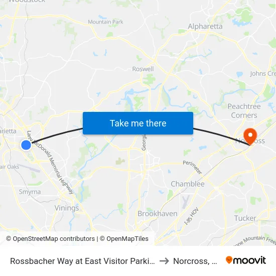 Rossbacher Way at East Visitor Parking to Norcross, GA map