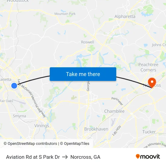 Aviation Rd at S Park Dr to Norcross, GA map