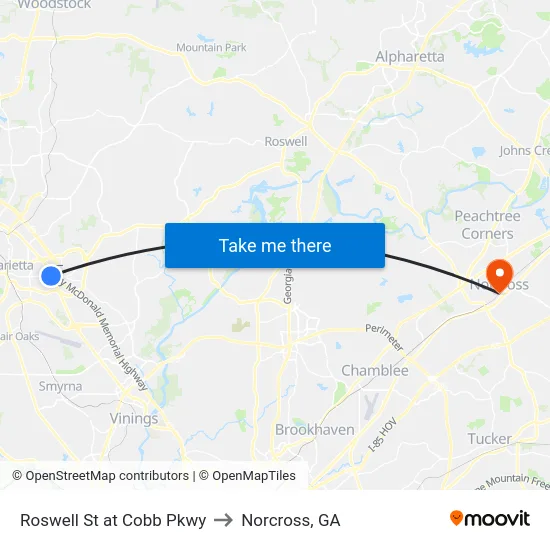 Roswell St at Cobb Pkwy to Norcross, GA map