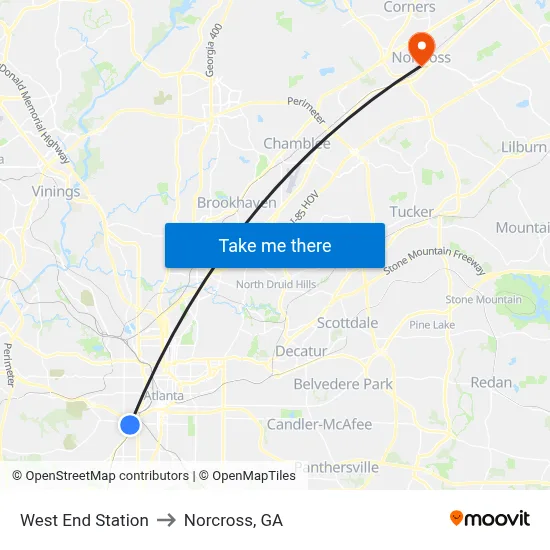 West End Station to Norcross, GA map