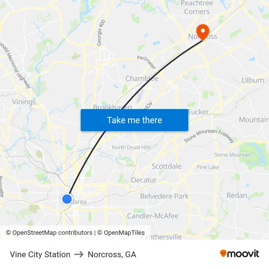 Vine City Station to Norcross, GA map