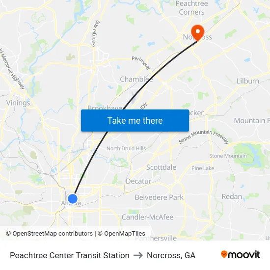 Peachtree Center Transit Station to Norcross, GA map