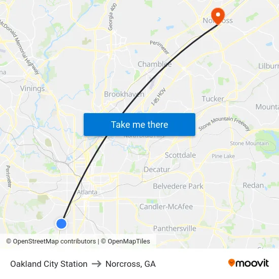 Oakland City Station to Norcross, GA map