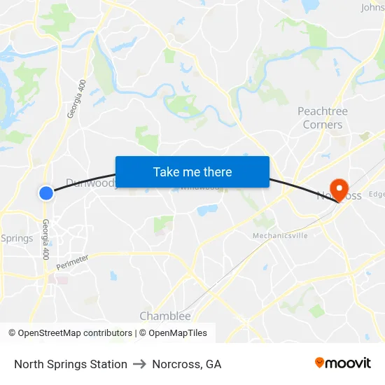 North Springs Station to Norcross, GA map