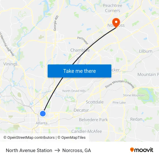 North Avenue Station to Norcross, GA map