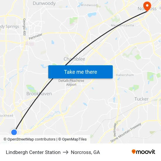 Lindbergh Center Station to Norcross, GA map