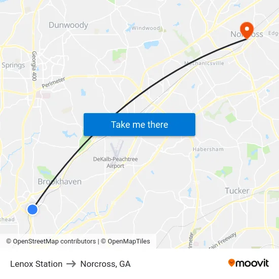 Lenox Station to Norcross, GA map
