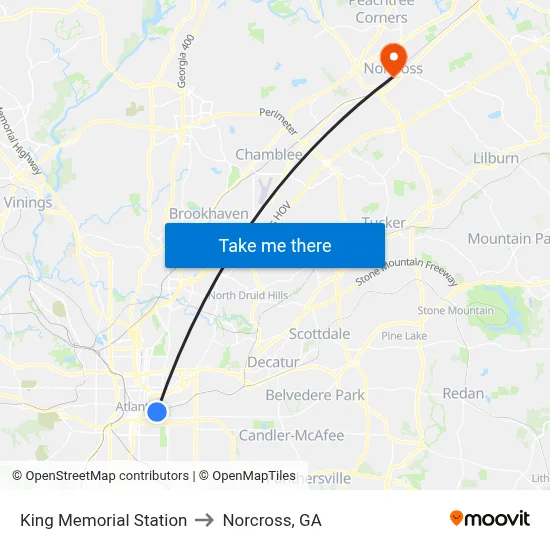 King Memorial Station to Norcross, GA map