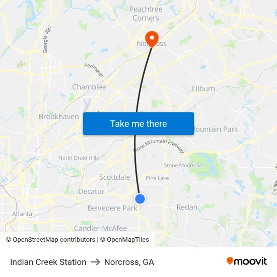 Indian Creek Station to Norcross, GA map