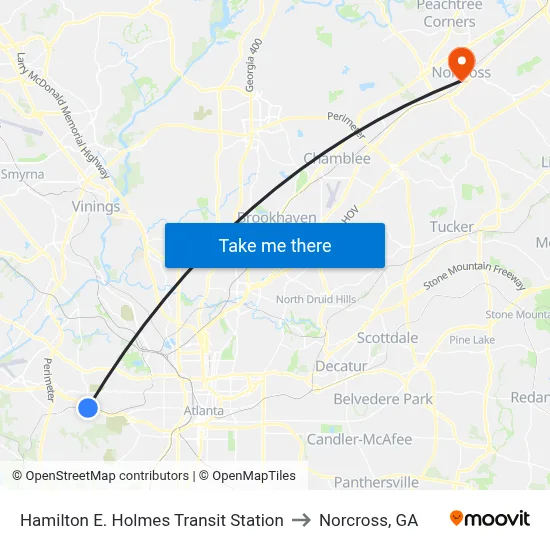 Hamilton E. Holmes Transit Station to Norcross, GA map