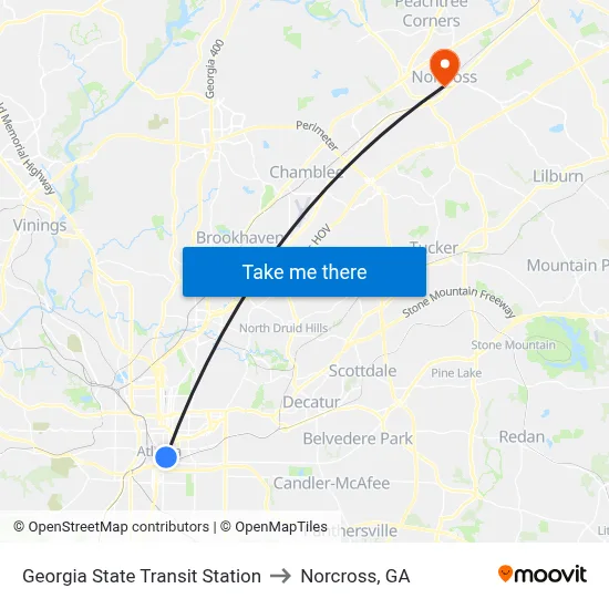 Georgia State Transit Station to Norcross, GA map
