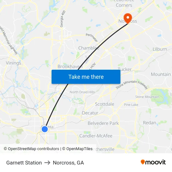 Garnett Station to Norcross, GA map