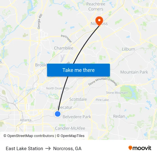 East Lake Station to Norcross, GA map