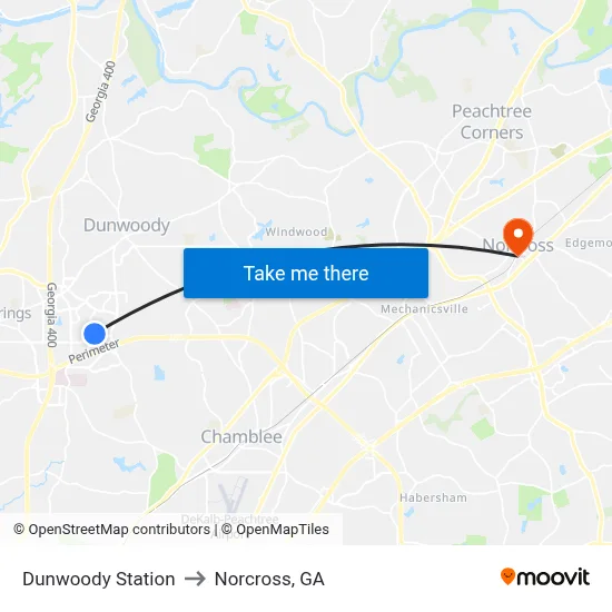 Dunwoody Station to Norcross, GA map