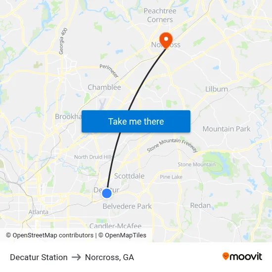 Decatur Station to Norcross, GA map