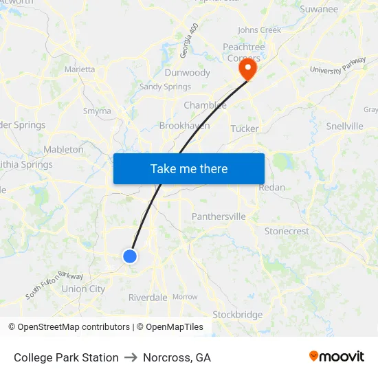 College Park Station to Norcross, GA map