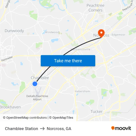 Chamblee Station to Norcross, GA map