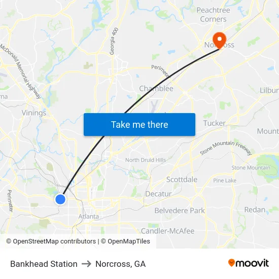 Bankhead Station to Norcross, GA map