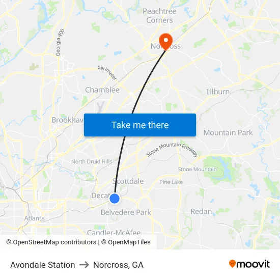 Avondale Station to Norcross, GA map