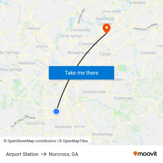 Airport Station to Norcross, GA map