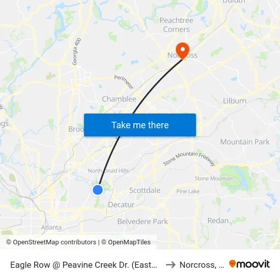 Eagle Row @ Peavine Creek Dr. (Eastbound) to Norcross, GA map