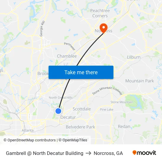 Gambrell @ North Decatur Building to Norcross, GA map