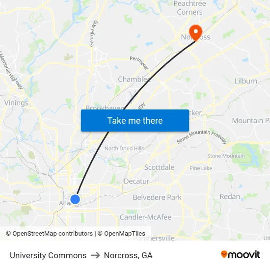 University Commons to Norcross, GA map